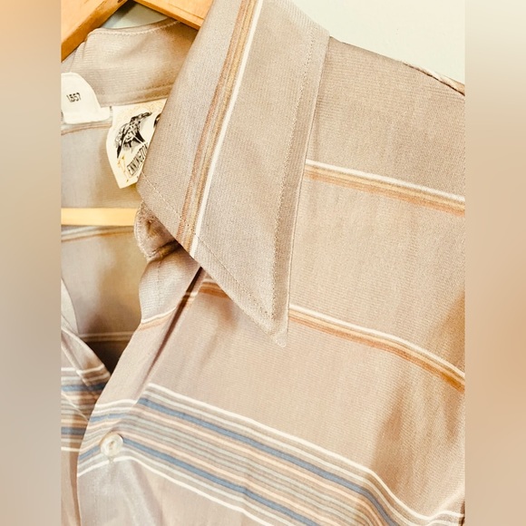 Vtg 60s 70s Disco Shirt Polyester Dagger Collar Kennington LTD Mens Large Brown - Picture 3 of 10